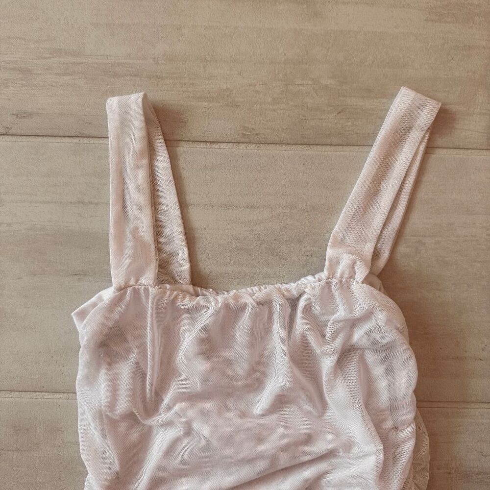 Antistar White Tank Cropped Wide Strap Ruched Sides Pull Over Mesh with Lining S - Picture 2 of 6